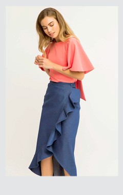 Comprar online falda midi con volantes vaquera para invitada de boda bautizo comunion evento graduacion fiesta de quince convencion o cena de empresa de apparentia collection