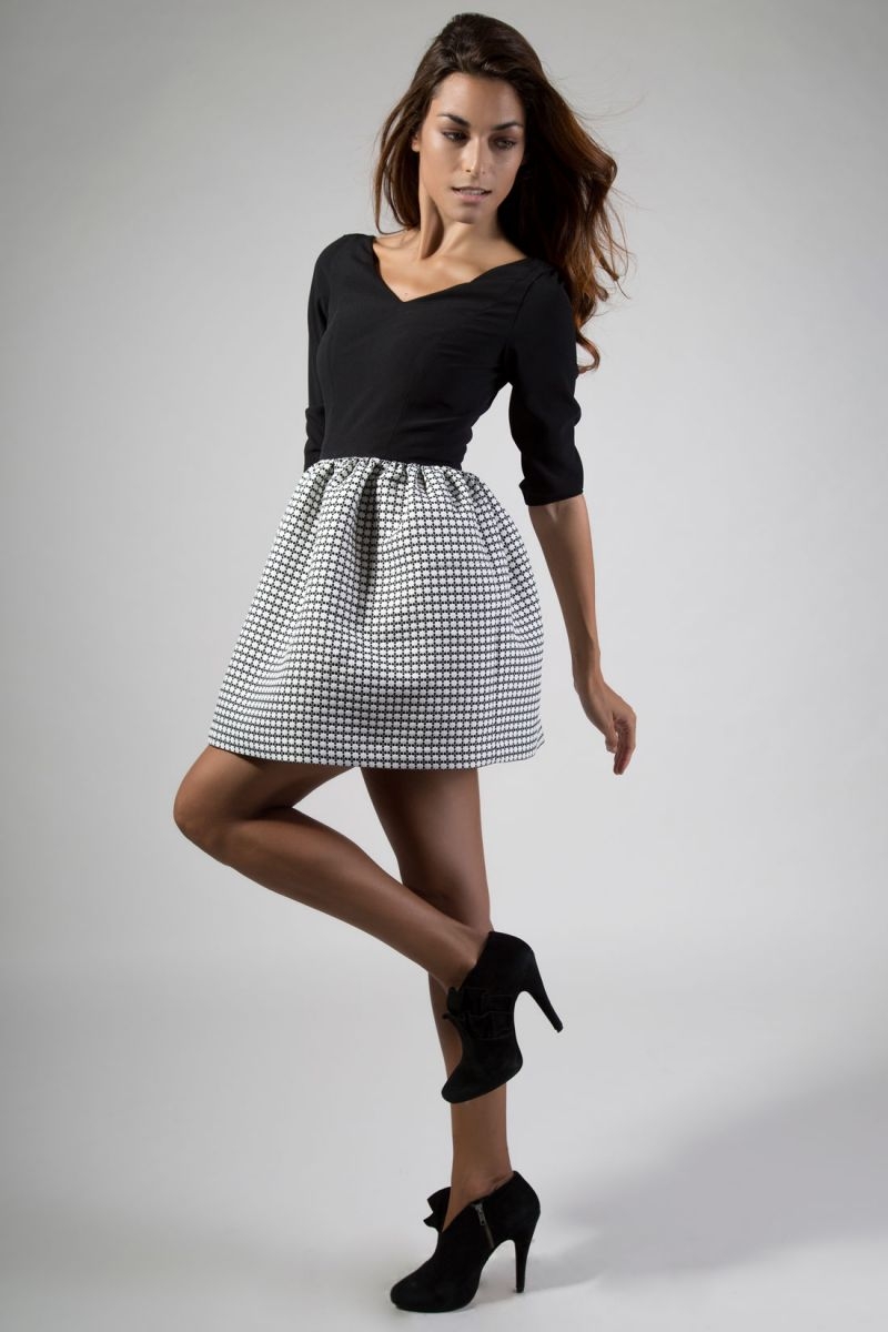 vestido corto blanco y negro bicolor de daluna online