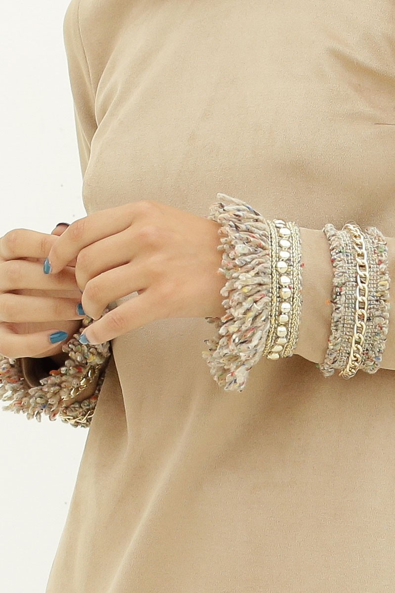 vestidos beige pasamaneria tiras flecos lana tachuelas y cadenas con manga larga otoño invierno 2016 2017 ideal de apparentia