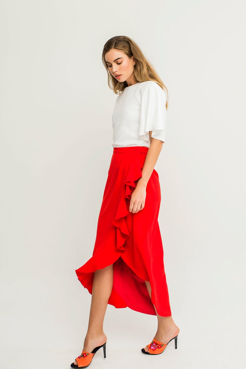 faldas rojas para invitadas de boda midi asimetrica de fiesta comunion bautizo evento shopping apparentia