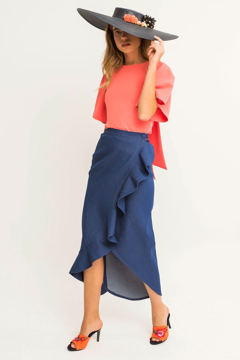 falda vaquera lilit con volantes para invitada de boda bautizo fiesta evento casual Apparentia Collection