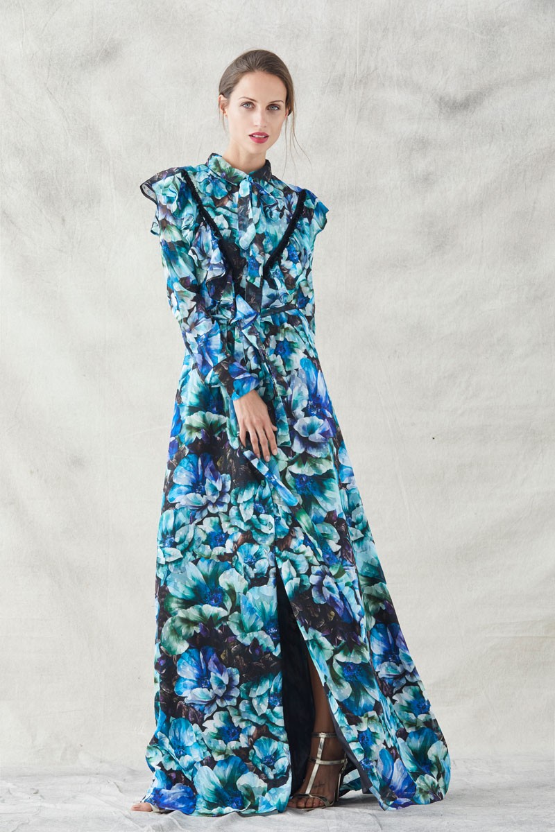 vestidos largos camiseros estampados abotonadura todo el cuerpo y cuello redondo con terciopelo apparentia