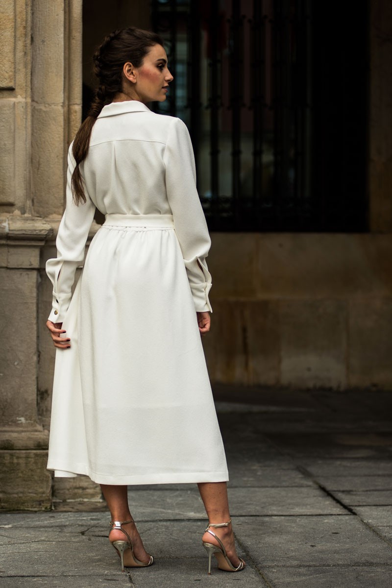 vestido blanco camisero botones dorados cinturon para fiestas eventos fiestas reuniones shopping