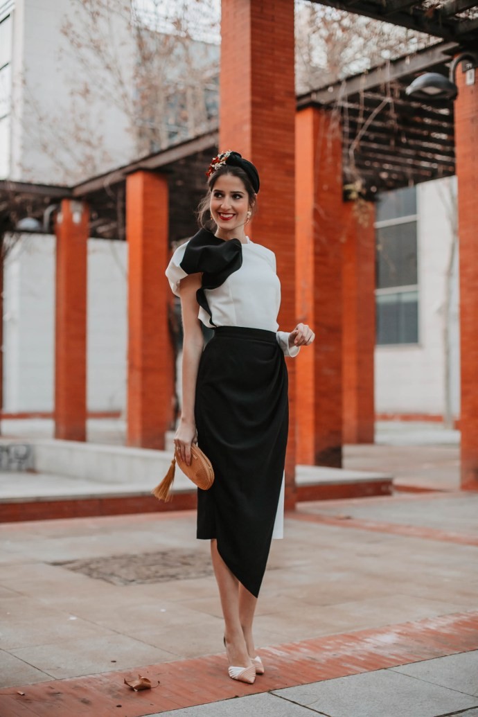 top blanco y negro hombro abullonado blogger sandra majada invitada perfecta para invitadas comuniones bautizos eventos bodas