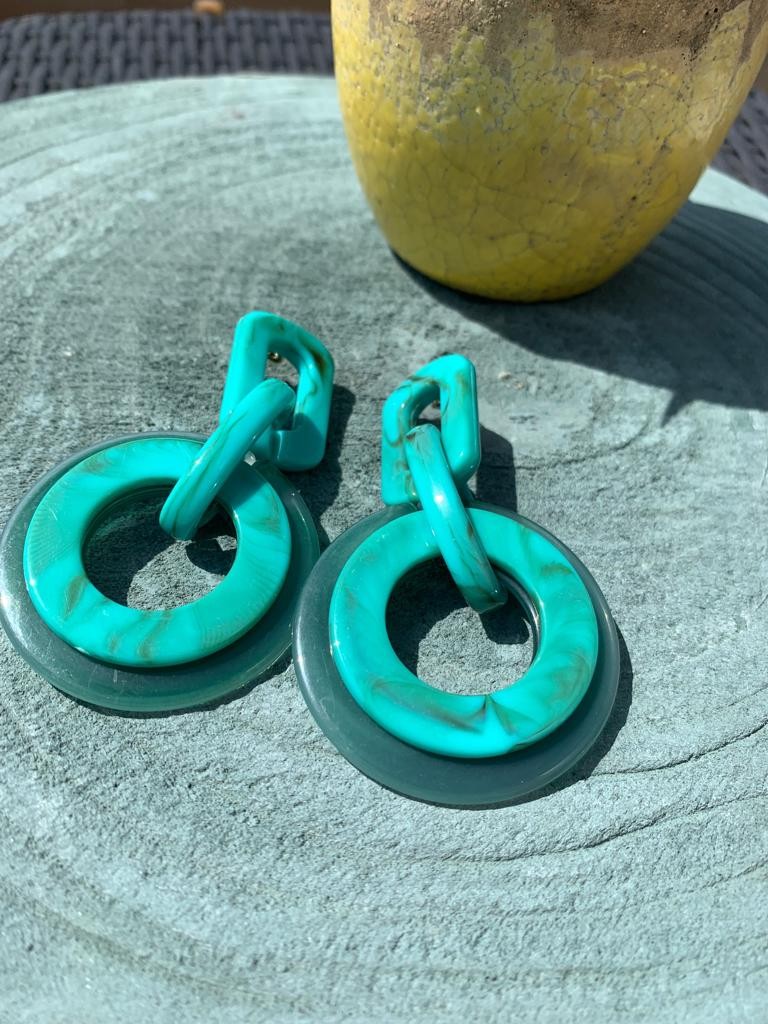 comprar online pendientes en color verde agua muy elegante con una forma rectángular unida a otra circular que cuelga para invitadas bodas bautizos graduaciones apparentia complemento ideal