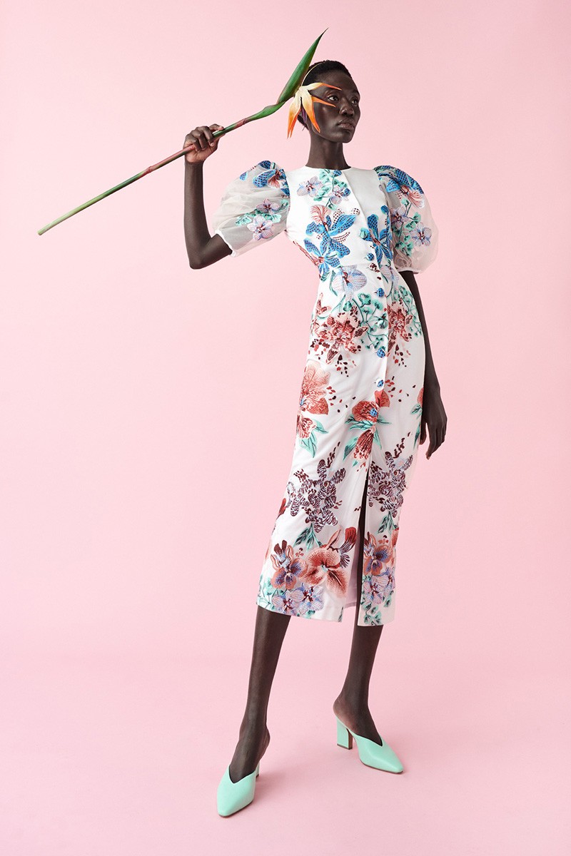 vestido midi bordado flores con mangas abullonadas para invitadas boda fiesta comunion