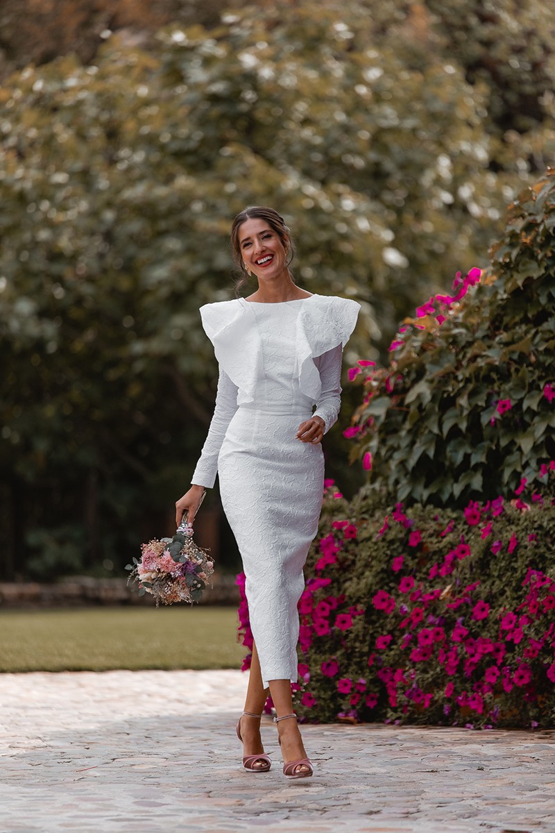 vestido brocado blanco para novia civil, mama de bautizo o comunion comprar online