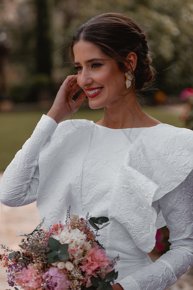 comprar online vestido brocado blanco para novia civil, mama de bautizo o comunion