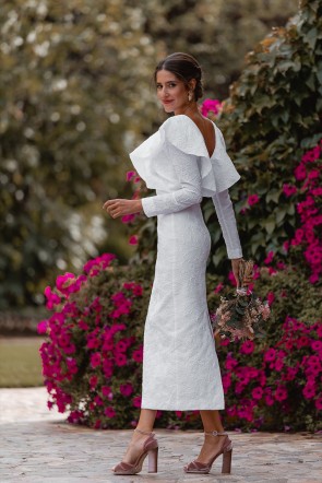 vestido brocado blanco para novia civil, mama de bautizo o comunion