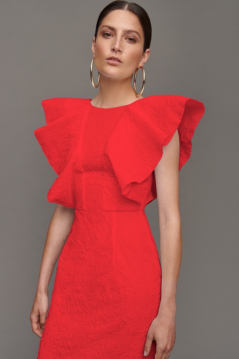 vestido de fiesta midi con volante rojo para invitadas boda comunion bautizo fiesta verano