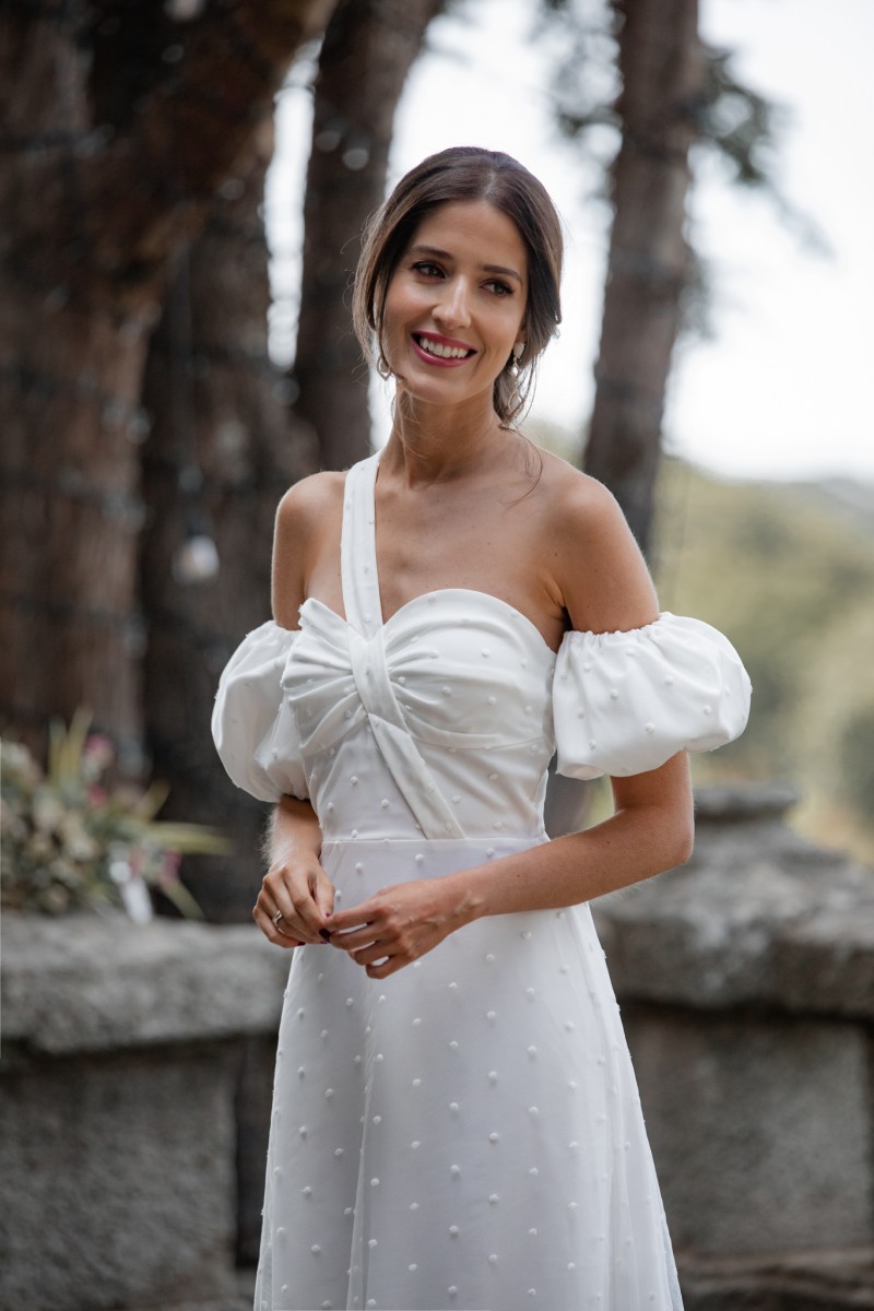 vestido largo blanco para novia civil para novia civil, madre de bautizo o comunion de apparentia