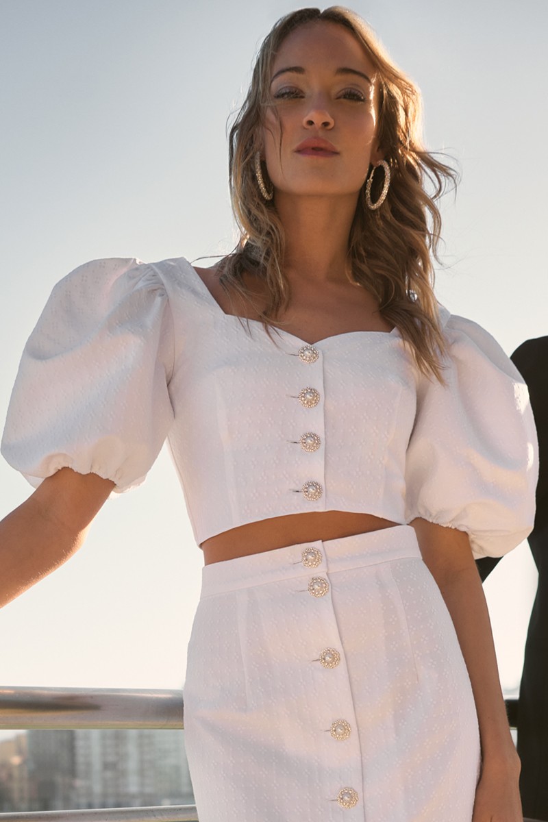 comprar top plumetti blanco joya para novia civil para novia civil, madre de bautizo o comunion de apparentia, conjunto