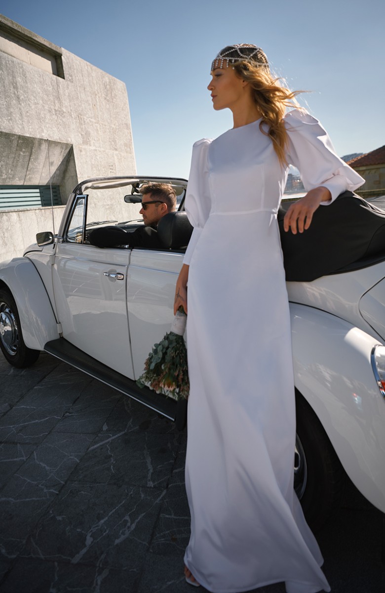 shop online novia civil vestido largo saten en color blanco para invitadas boda comunion bautizo fiesta graduacion