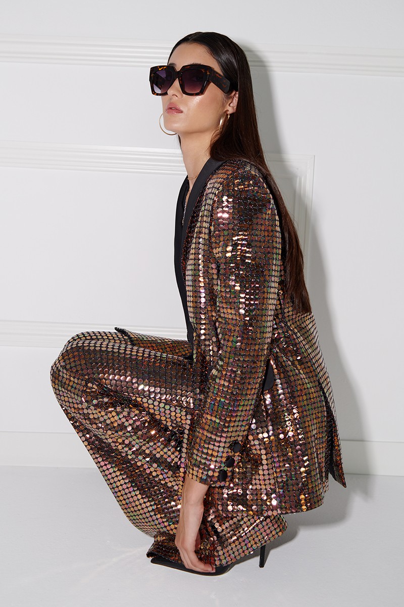 comprar online palazzo de lentejuelas de talle alto para invitadas boda fiesta