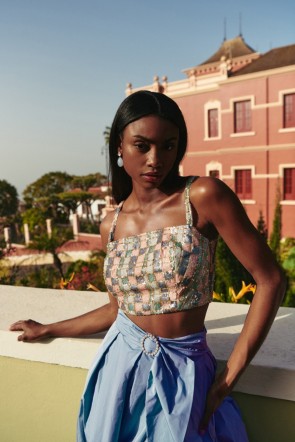 Top lentejuelas tonos pastel para para invitadas fiesta boda graduación, hermana del novio