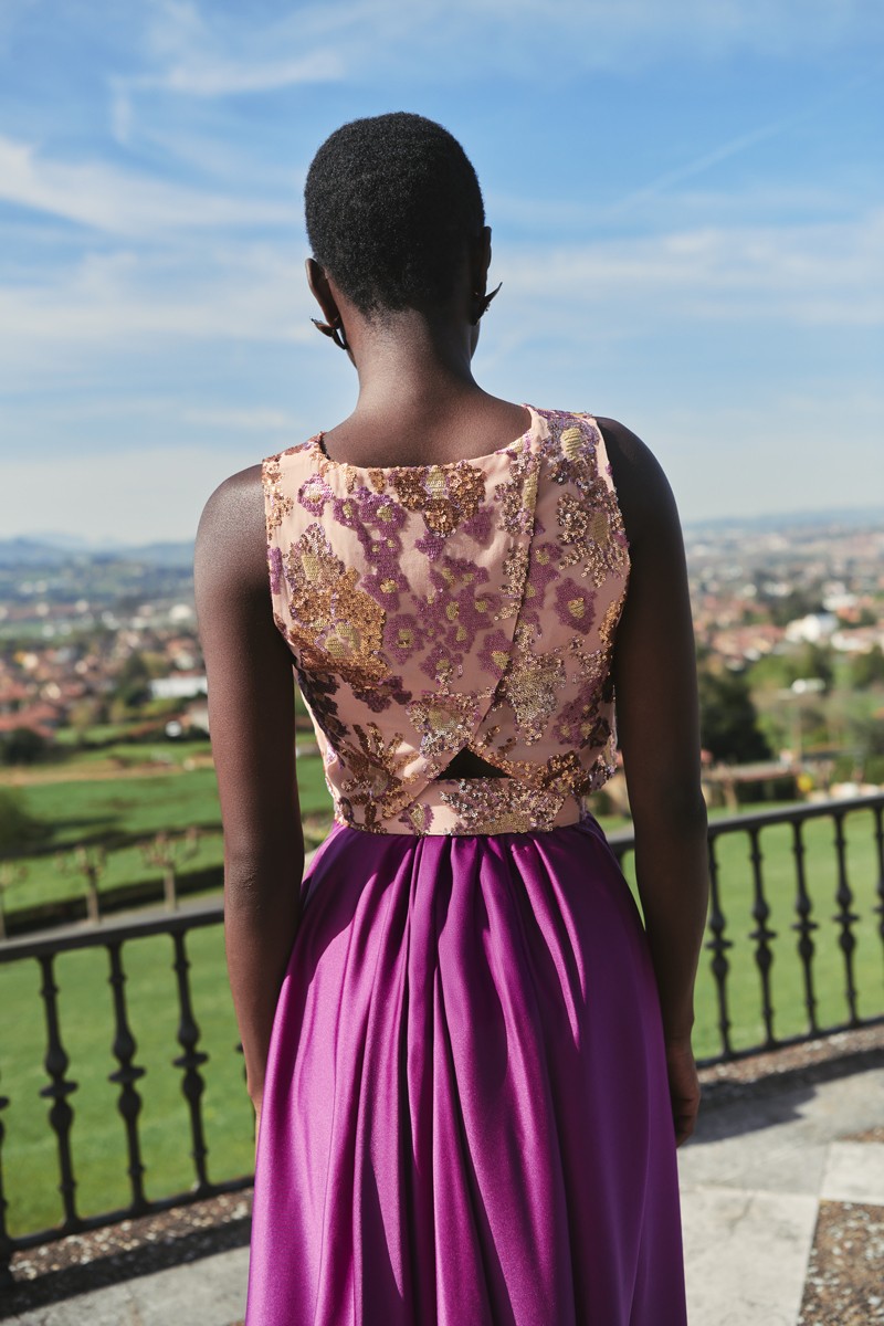 top de gasa lentejuelas cruzadocomprar top con gasa lentejuelas en tonos melocoton, dorado y morado, con espalda cruzada para invitadas a boda de dia, noche, bautizo, comunion, graduacion, navidad, shoponline, apparentia, confirmacion, boda en tonos