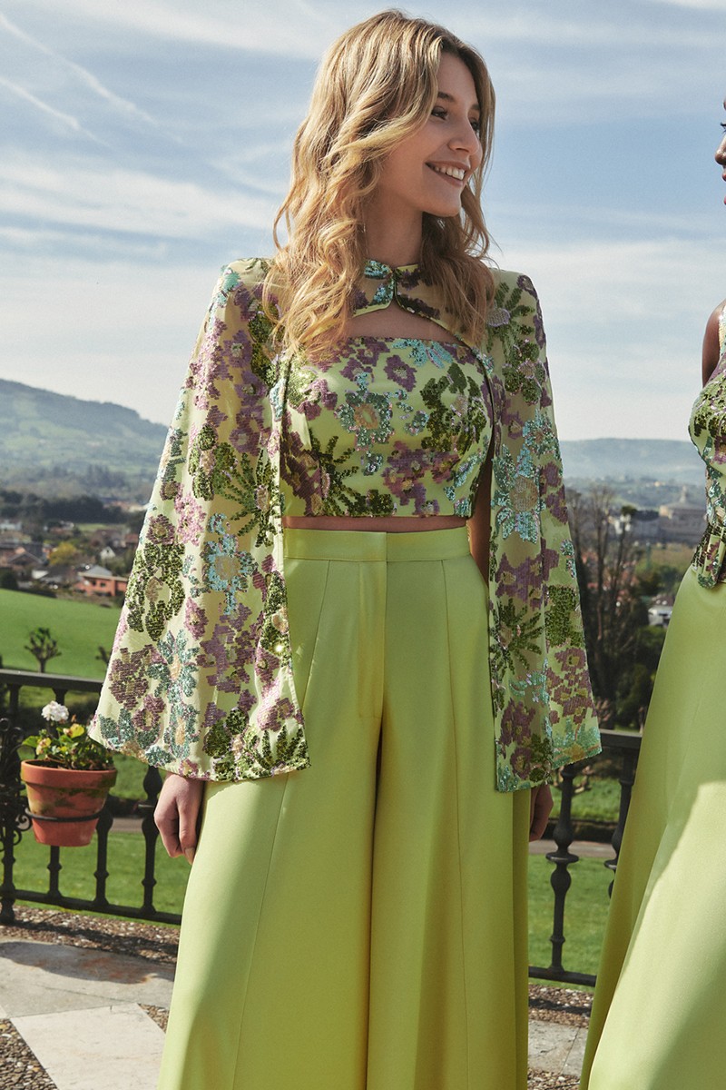 comprar Capa corta de gasa de lentejuelas lima para para invitadas para invitada a boda de verano, fiesta, graduación...