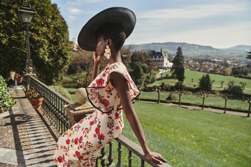 comprar vestido para boda de volantes y falda recta midi en tejido de lino bordado de flores para invitada de verano fiesta, evento, mamá de comunion comprar online