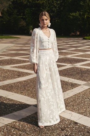 comprar falda/pantalon de gasa bordada blanca para invitada evento, novia civil, fiesta blanca, ibicenca, bohochic