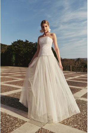  falda larga de novia de tul plisado con volumen en blanco para novia, segundo vestido, gala, fiesta especial, online