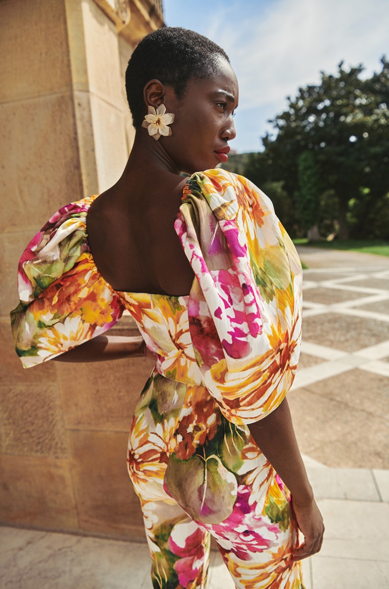  Mono para boda estampado de flores elastico con manga abullonada, pantalon pitillo  para invitadas boda primavera verano compra online shop online evento apparentia