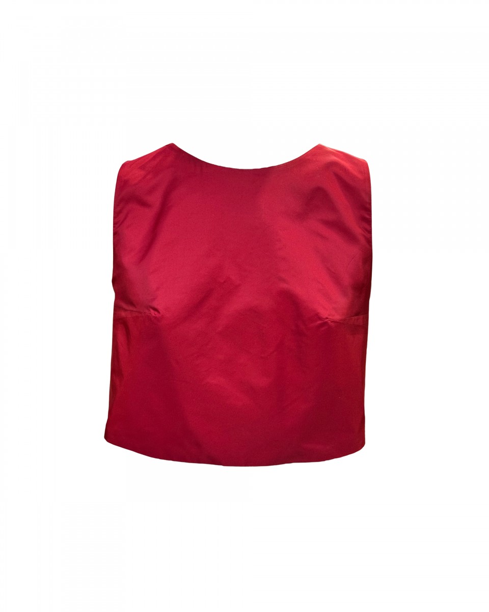 top tafeta granate espalda cruzada invitada boda