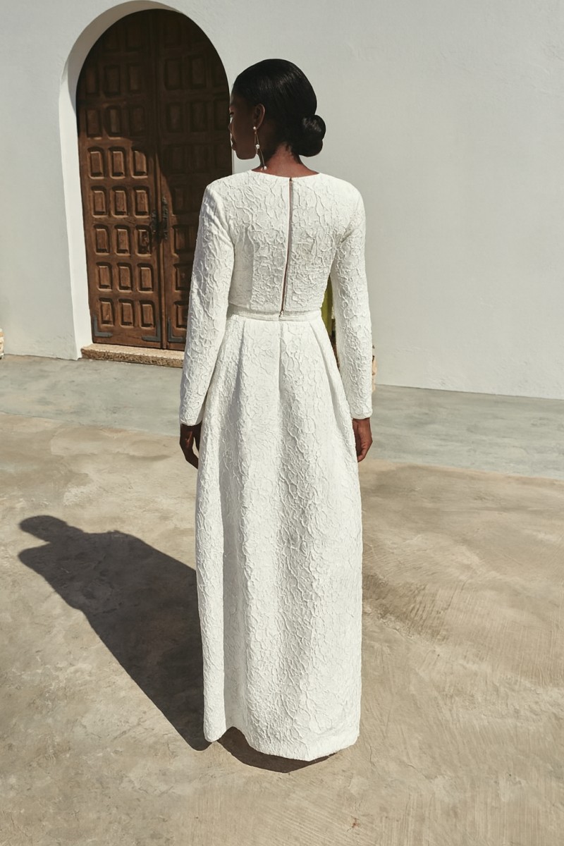 conjunto para novia civil de falda larga y top manga larga brocado comprar online