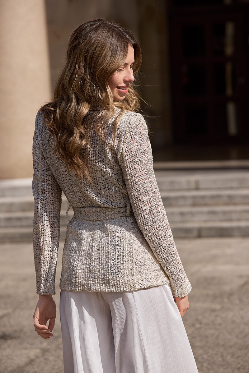 comprar traje de chaqueta en calado blanco y plata blazer cuello esmoquin, boda civil, madre de comunion, bautizo, fondo de armario