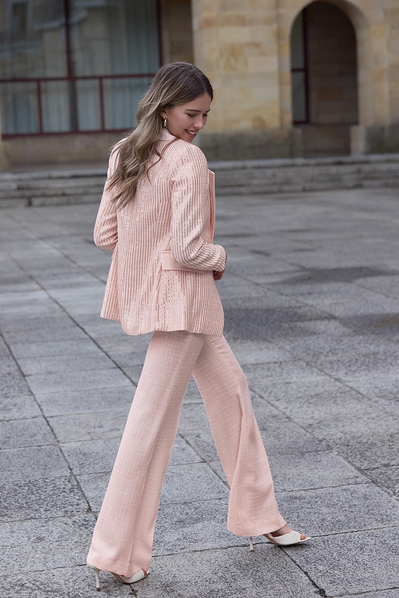 Pantalon palazzo chanel rosa, para invitada de boda, mama de comunion, bautizo, shop online, compra online